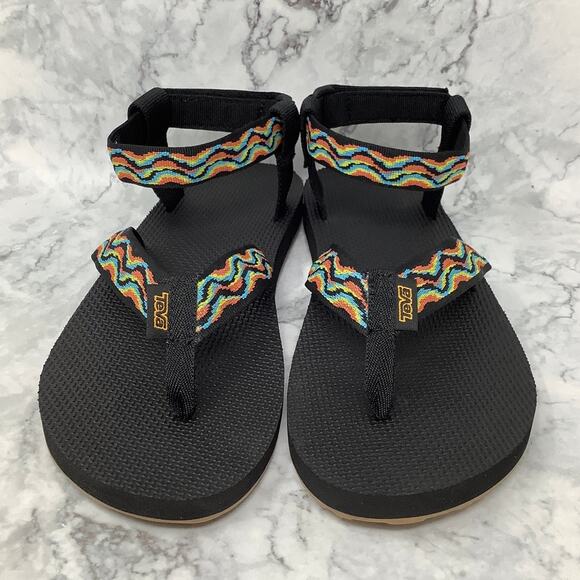 Teva Mens 11 Black Original Sandals Revive Ankle Strap Outdoor Beach 80s BR24-1 - Picture 2 of 10